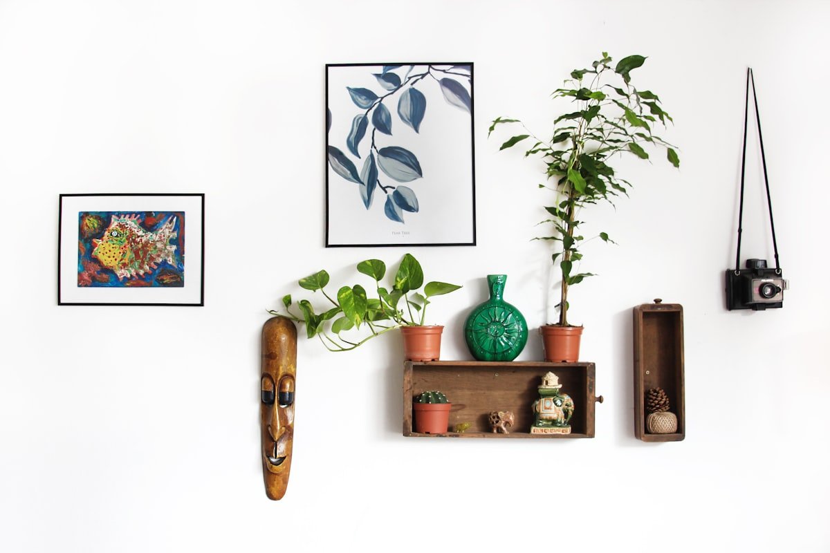 Home interior decorative items and styled shelf décor